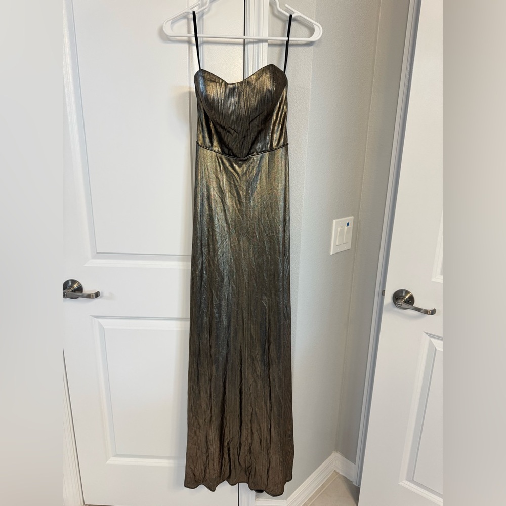 Strapless Metallic Gold Gown